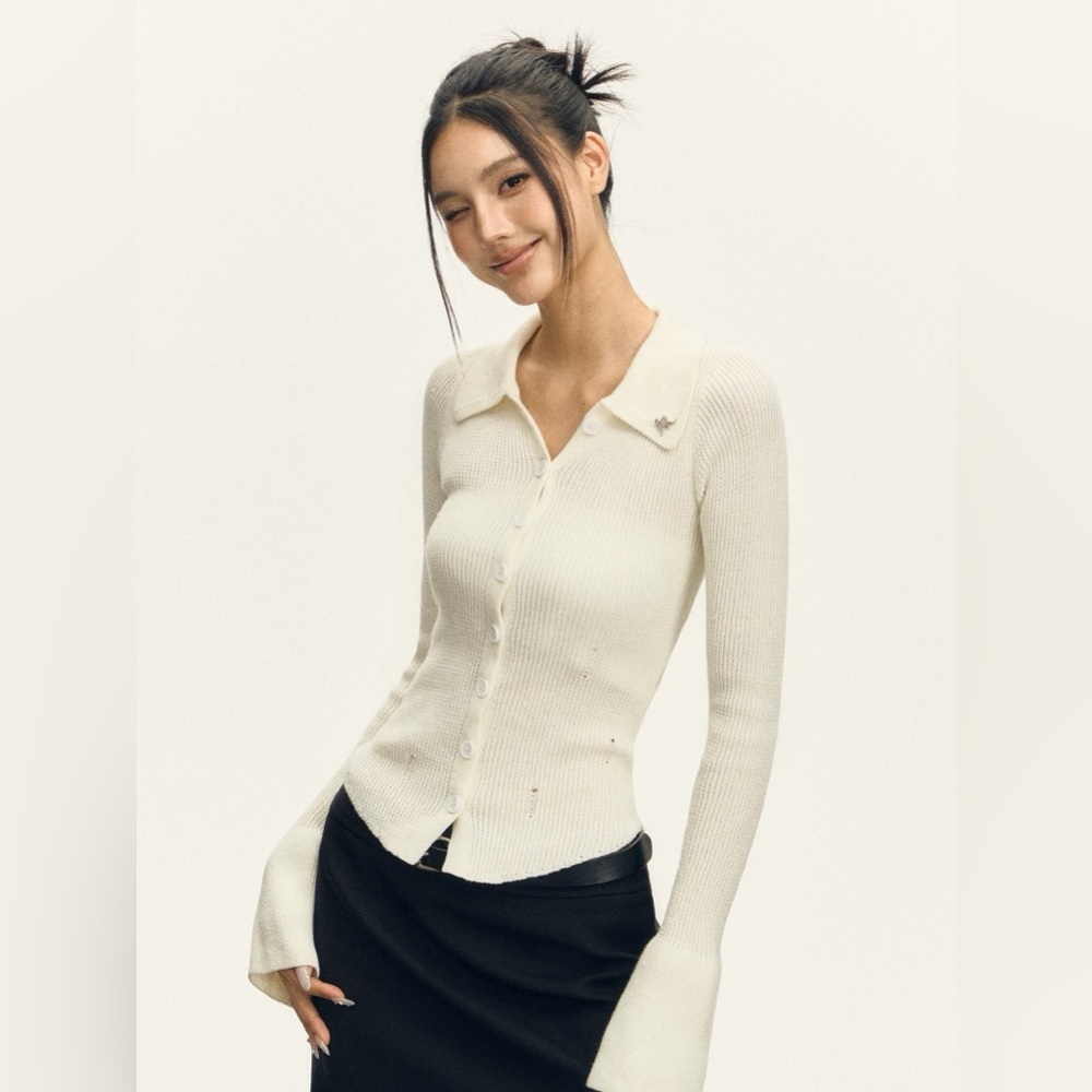 NWT Knit Cream Ribbed Button-Up Cardigan - Picture 4 of 7